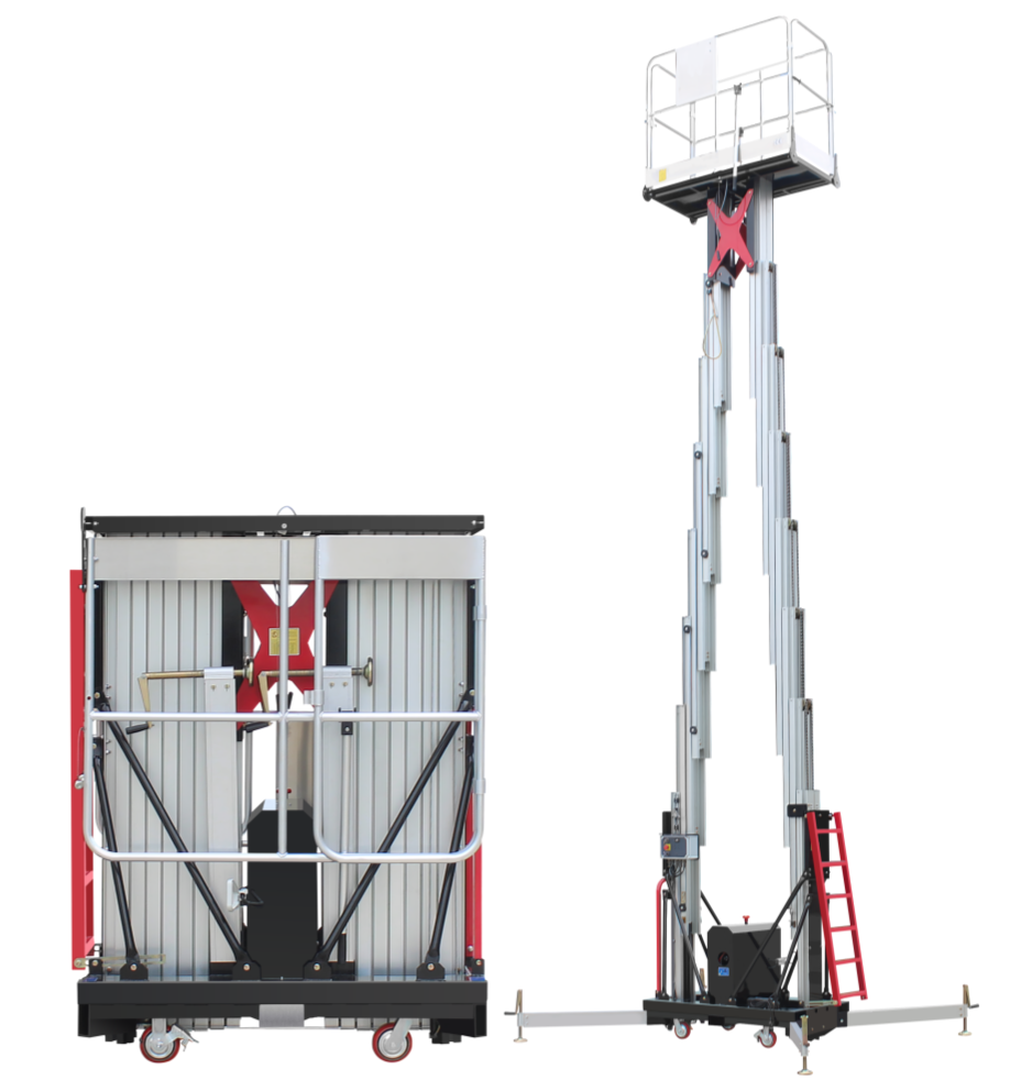 Push Around double Aluminum Vertical Mast Lift Platform-plug in outriggers type