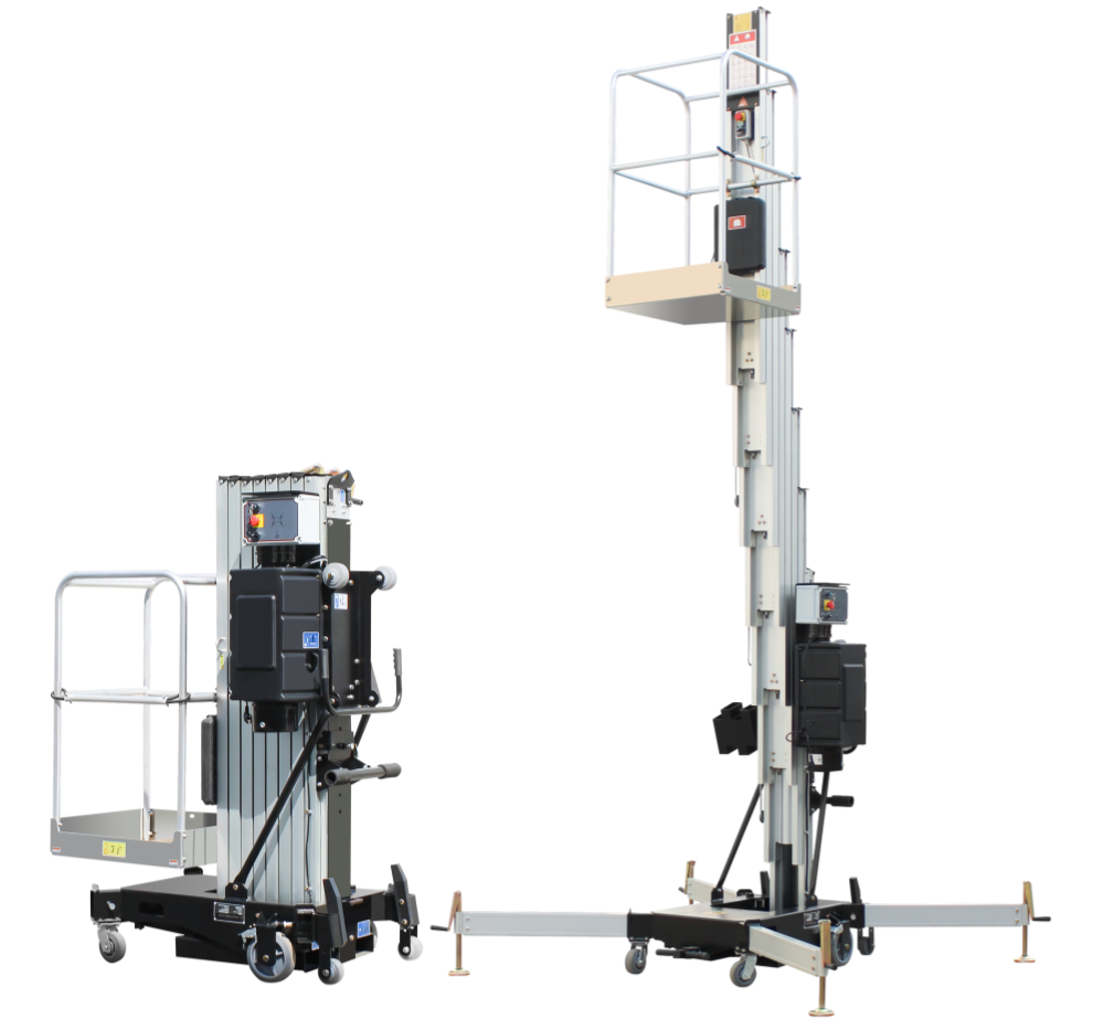 Push Around single Aluminum Vertical Mast Lift Platform-plug in outriggers type