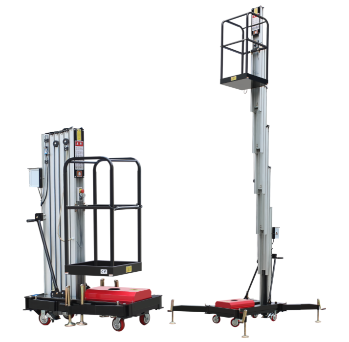 Push Around single Aluminum Vertical Mast Lift Platform-swing out outriggers type
