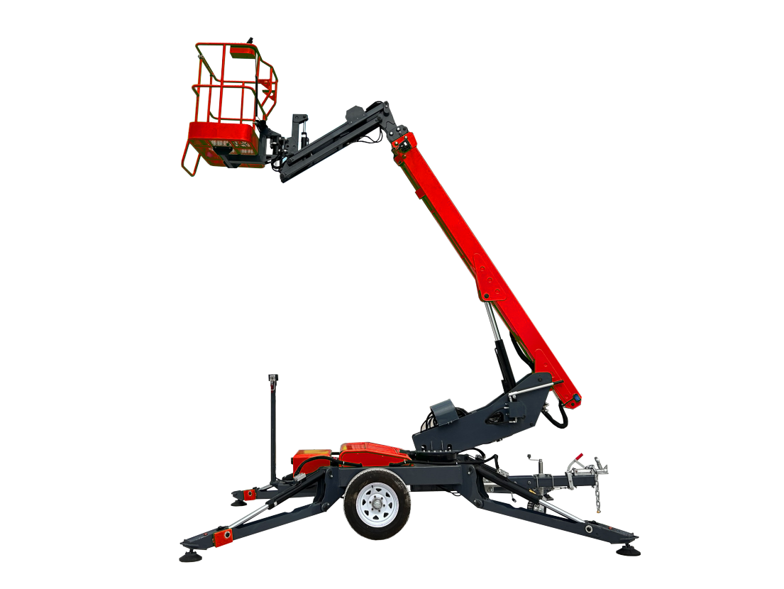 Red Trailer Mounted Boom Lift